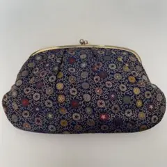 アンティーク がま口ポーチ 紺色 星 唐草