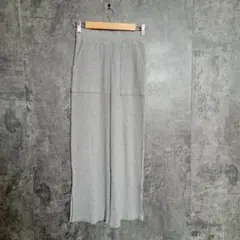 ✨GU✨ジーユー♡リブワイドパンツ♡サイドスリット入り♡ウエストゴム♡グレー(S