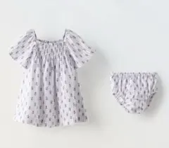 ZARA ベビー 新品 ストライプフラワー柄ワンピース 68 パンツ付 コットン