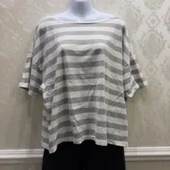 niko and… ボーダーTシャツ ワイド 半袖 グレー ゆるだぼ