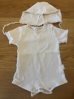 アイボリー編みベビードレス 73cm フード付き