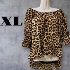 チュニック XL レオパード柄 フリル袖 トップス 個性的 アニマル柄 ヒョウ柄
