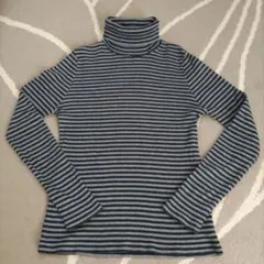 【earth music&ecology】ボーダー柄 ハイネック 長袖トップス