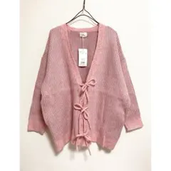 merry jenny 新品 ピンク Vネック リボンカーディガン