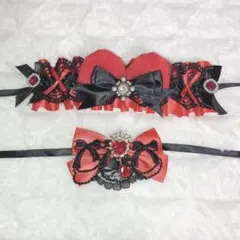 ぬいぐるみ ヘッドドレス リボン 10cm 猫耳 レッド ブラック