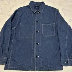 ユニクロ UNIQLO L カバーオール インディゴストライプ ストレッチ
