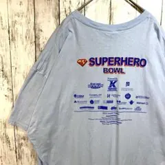 アメリカ古着ギルダンSUPERHERO 2015バックプリントTシャツ水色3XL