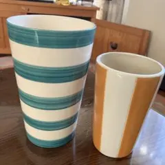青と白ストライプとオレンジ花瓶セット