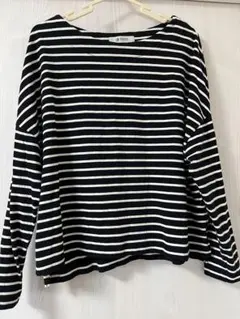ナノユニバース ボーダー ワイド ドロップ トップス 長袖 ブラック
