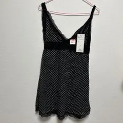 ドット柄 レース付き キャミソール M