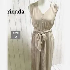 rienda プリーツリボンミディシャツワンピース ライトベージュ M