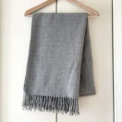 【美品】フリンジ付きストール　大判　シンプル　グレー
