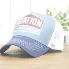 STATION メッシュキャップ　ネイビー　ベージュ　サイズ調整可　男女兼用のサムネイル
