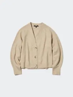 UNIQLO ユニクロ スフレヤーンVネックショートカーディガン ベージュ M