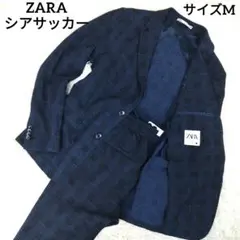 ✨美品✨ ザラ セットアップ シアサッカー ポリエステル 薄手 チェック 紺