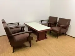 ヴィンテージ 大理石調 応接セット 1人掛け ソファ チェア テーブル レトロ 応接セット 応接ソファ3点セット (1人掛け×2台/大理石調テーブル×1台