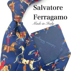 【極美品】Salvatore Ferragamo ホースロゴ ネイビー 総柄