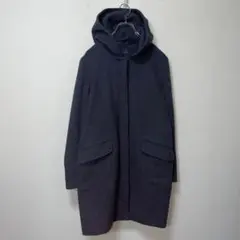 ノーブル　ダークグレー　フード付きコート　ウール混紡　シンプル　カジュアル