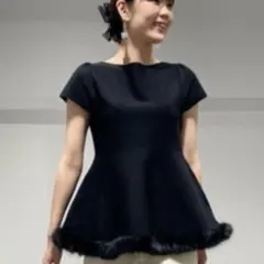 セルフォード CELFORD ファー 半袖 ブラック トップス 36 ペプラム