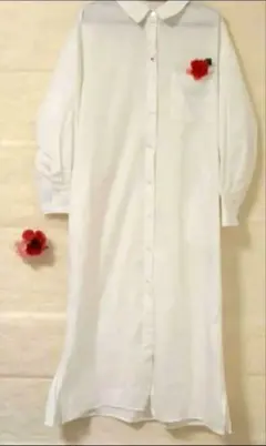 新品】ショコラフィネローブ春服シャツワンピース/フリー大きめ/七分袖トレンド先取