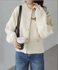 ラナン【RANAN】　ゴールド調ボタンニットカーデ　カーディガン