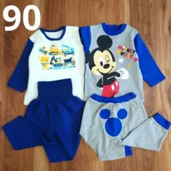 ミッキー 働く車 フリース パジャマ 90 2点セット キッズ服 男の子 冬服