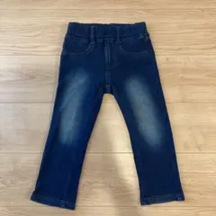 100 裏起毛　スリムフィットパンツ　ダークブルー ストレッチデニム風