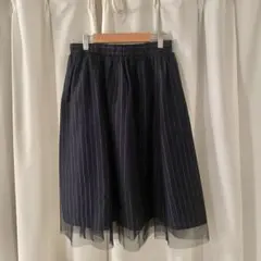 【美品】【まとめ買い値引きOK】honeys 膝丈チュールスカート ストライプ柄のサムネイル
