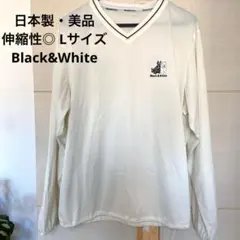 Black&White ゴルフウェア 長袖Vネックシャツ ホワイト L 日本製
