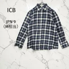 ICB 長袖シャツ チェック　綿100ネイビー×ホワイト 羽織りM 夏　ゆったりのサムネイル
