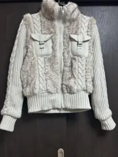 LAGUA GEM CABLE KNIT FAUX FUR ブルゾン アイボリー