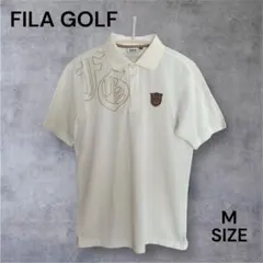 FILA GOLF メンズ 半袖ポロシャツ ロゴ刺繍 ホワイト Mサイズ