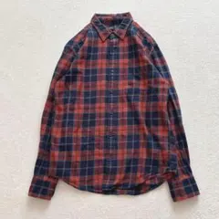 ユニクロ　起毛チェックシャツ　L 紺系　ネイビー系　オレンジ系