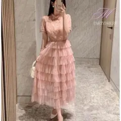 結婚式 お呼ばれ ドレス ロング チュール ティアード フォーマル 二次会 パー