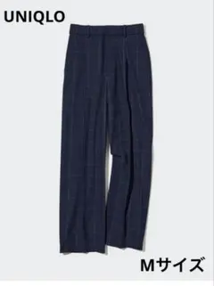 UNIQLO タックワイドパンツネイビーチ チェック柄 スラックス