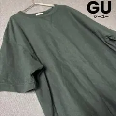 GU ジーユー ダークグリーン コットン シンプル Tシャツ オーバーサイズ M