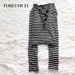 フォーエバー21 長袖リブカットソー 深Vネック 編み上げ ショート丈 ボーダー