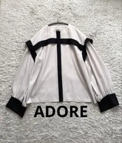 SALE【ADORE】バイカラー ジョーゼットブラウス ノーカラーウォッシャブルのサムネイル