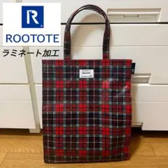 ROOTOTE トートバッグ ラミネート加工 赤チェック柄 A4のサムネイル