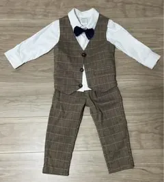 90 フォーマル　セットアップ　スーツ　男の子　キッズ　ブラウン　チェック