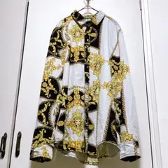 総柄長袖シャツバロック調 スカーフ柄デザインシャツ レトロ