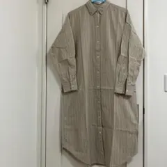 GUベージュストライプ長袖シャツワンピース M