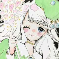 手描きイラスト　恋の魔法　オリジナル　アナログ　色紙　原画　水彩画　線画