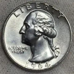 B013 アメリカ　1964年　25セント銀貨　ワシントンクォーター　銀.900のサムネイル
