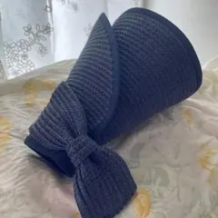 ネイビー リボン付きサンバイザー　携帯用に小さく丸められます。送料税込みです。