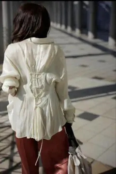 フレイアイディー FRAY i.d シアーレースアップブラウス 新品