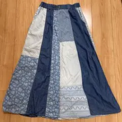 デニム パッチワーク ロングスカート Fサイズ
