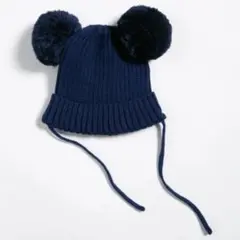 【70%OFF】新品子供用ポンポン付きニット帽 紺ネイビーmini rodini