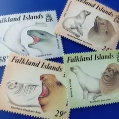 9713 外国切手 フォークランド諸島 1987年海獣 アザラシやアシカ 4V