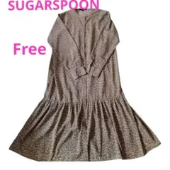 【SugarSpoon】ギャザーロングワンピース 総柄 バンドカラー F
